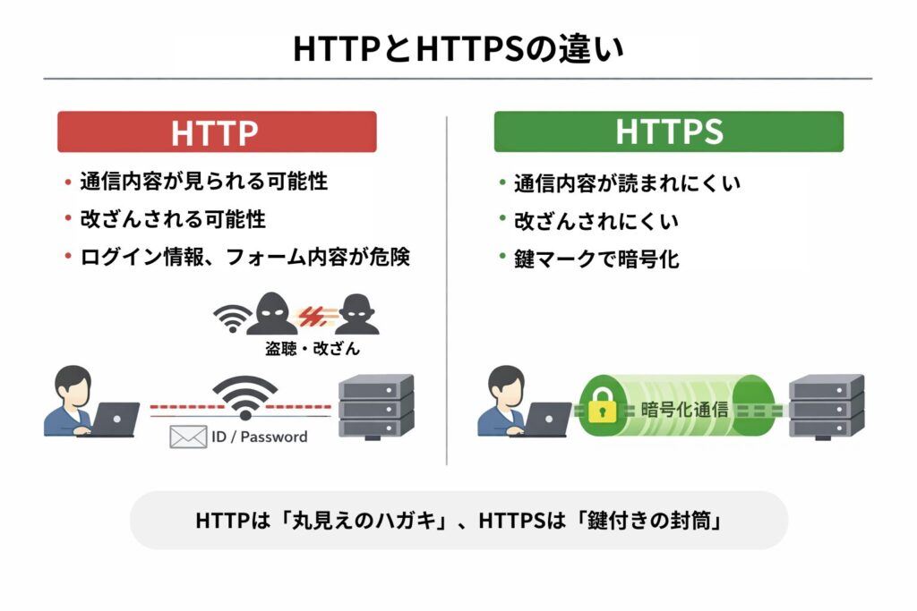 HTTPSとは？HTTPとの違いを図解で解説【初心者OK】仕組み・メリット・対応方法まで